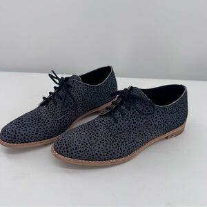 All Black Oxford Shoes Gray Black Fur Ox Dotted Print‎ Lace Up Size 37.5 Size 7